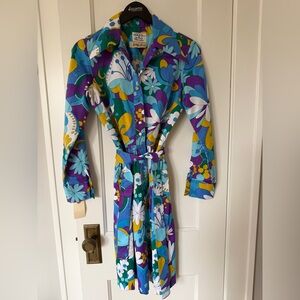 Vintage Floral Neiman Marcus Print Bazaar Button-Up Dress